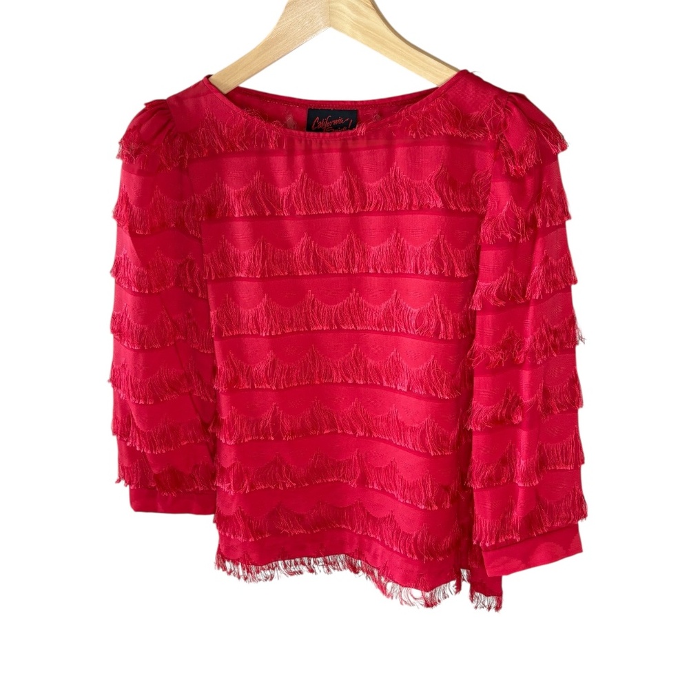 Vintage California Spice‎ 80s 90s Fringe Top Red Retro Disco Boho Blouse Sz S/M